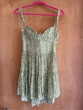 Green Floral Mini Dress with underwire cups and laced back - S